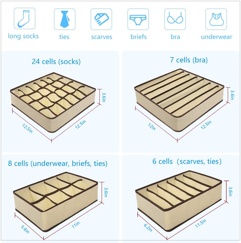 Urban Storie® Closet Organizer and Storage Drawer Dividers for Underwear Bra Socks etc. (4 Pcs Set)