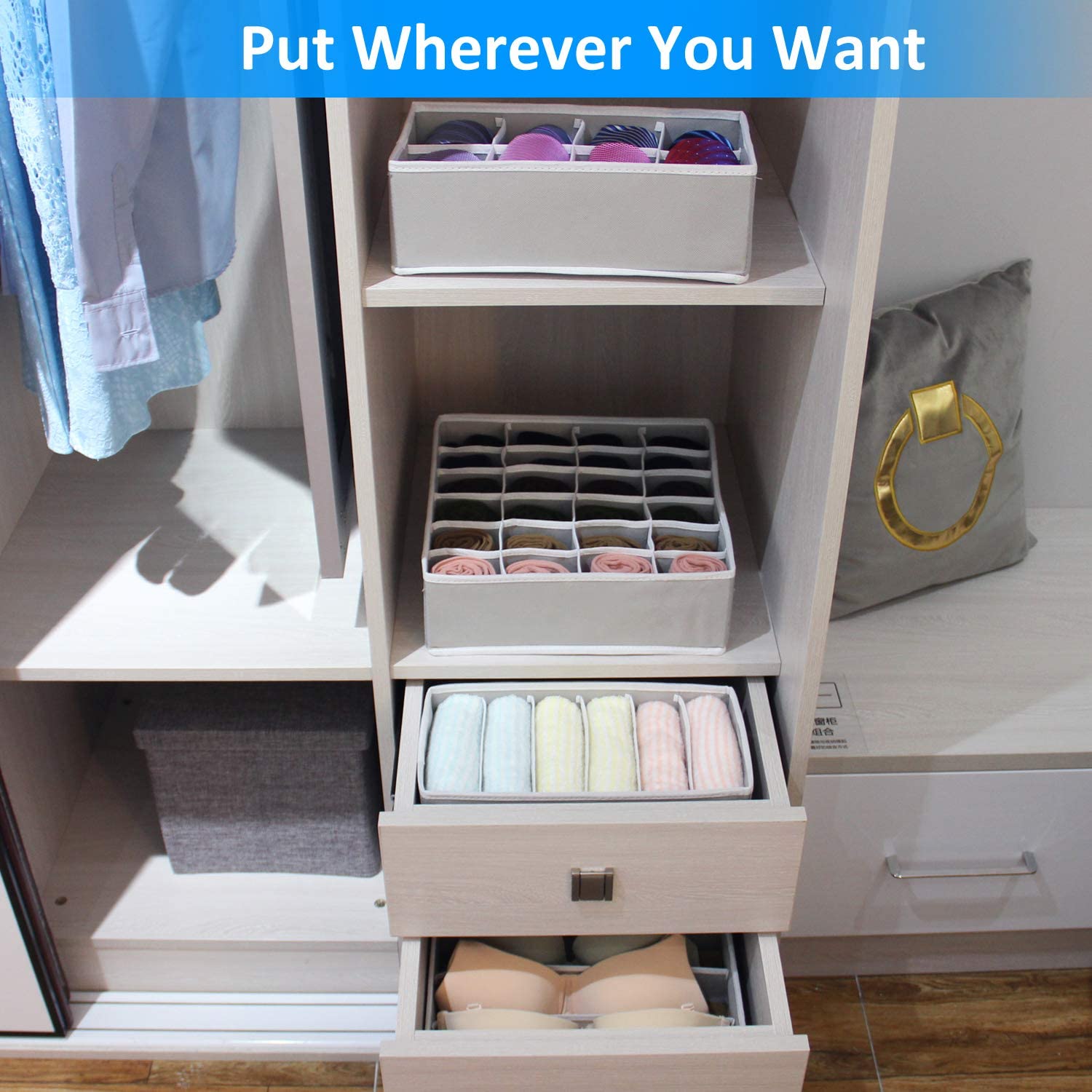 Urban Storie® Closet Organizer and Storage Drawer Dividers for Underwear Bra Socks etc. (4 Pcs Set)