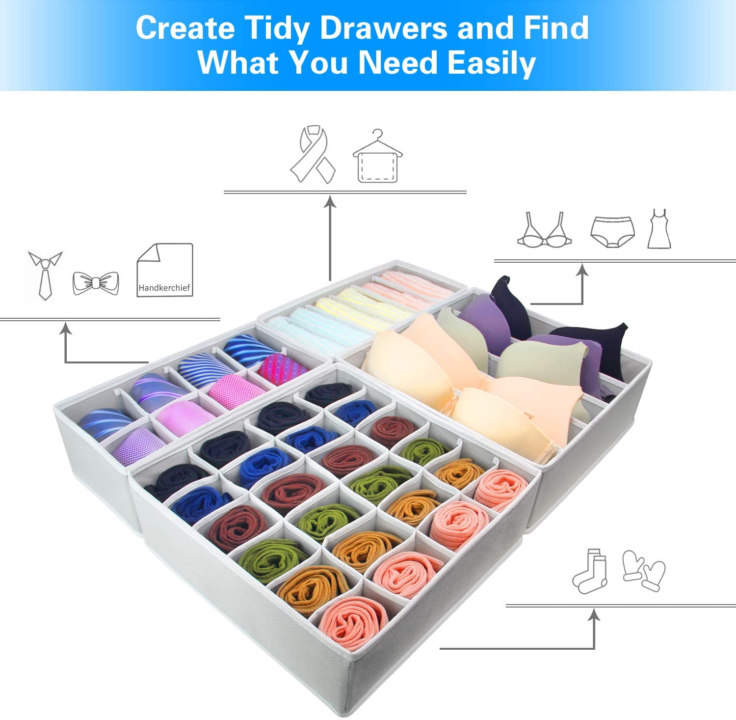 Urban Storie® Closet Organizer and Storage Drawer Dividers for Underwear Bra Socks etc. (4 Pcs Set)