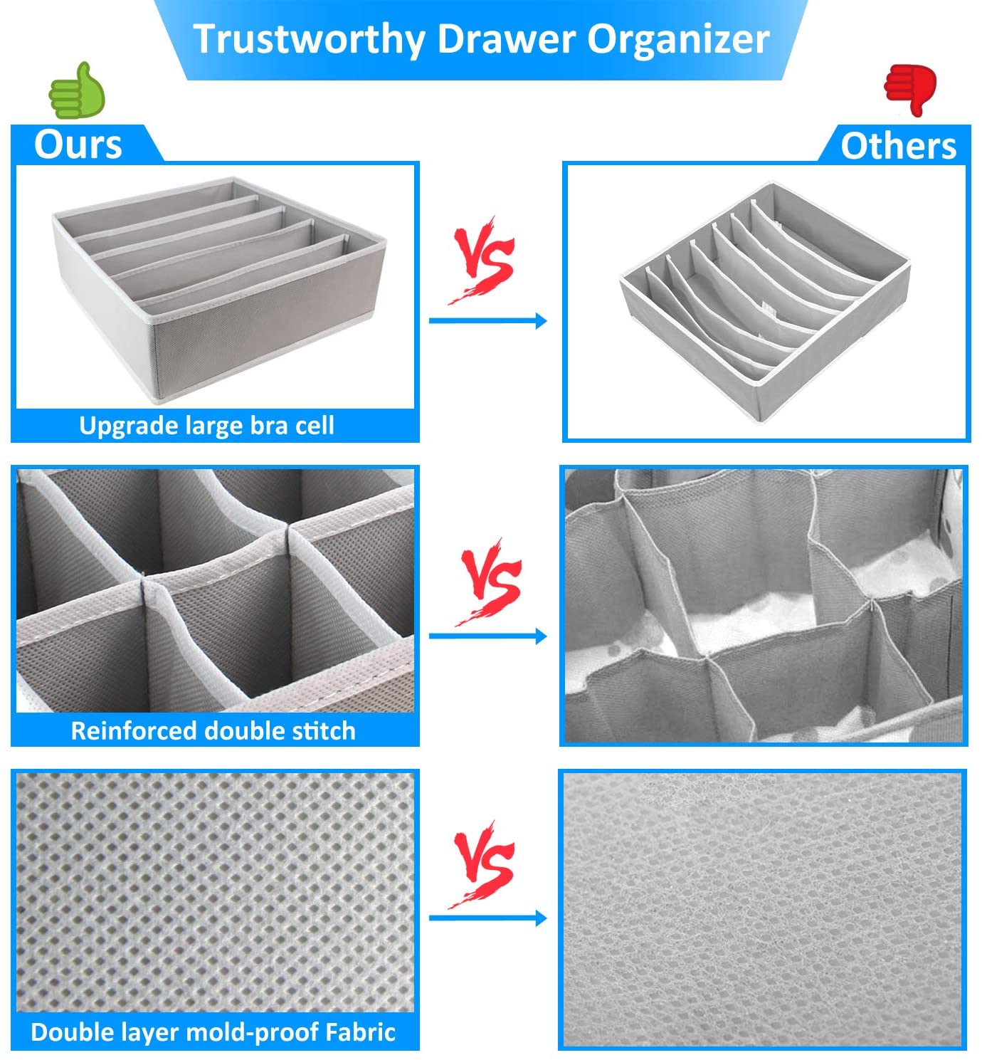 Urban Storie® Closet Organizer and Storage Drawer Dividers for Underwear Bra Socks etc. (4 Pcs Set)