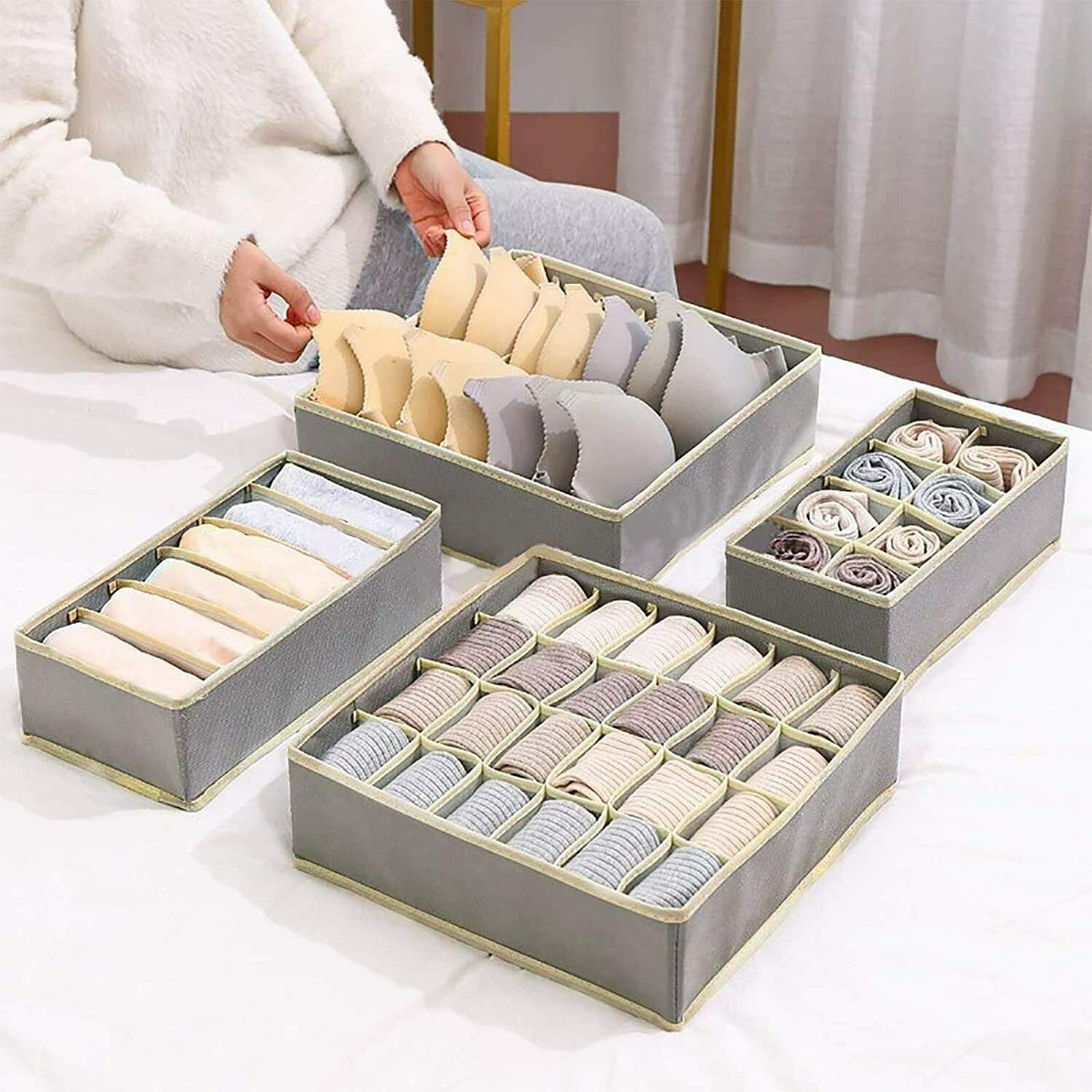 Urban Storie® Closet Organizer and Storage Drawer Dividers for Underwear Bra Socks etc. (4 Pcs Set)