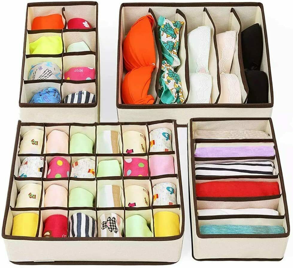 Urban Storie® Closet Organizer and Storage Drawer Dividers for Underwear Bra Socks etc. (4 Pcs Set)